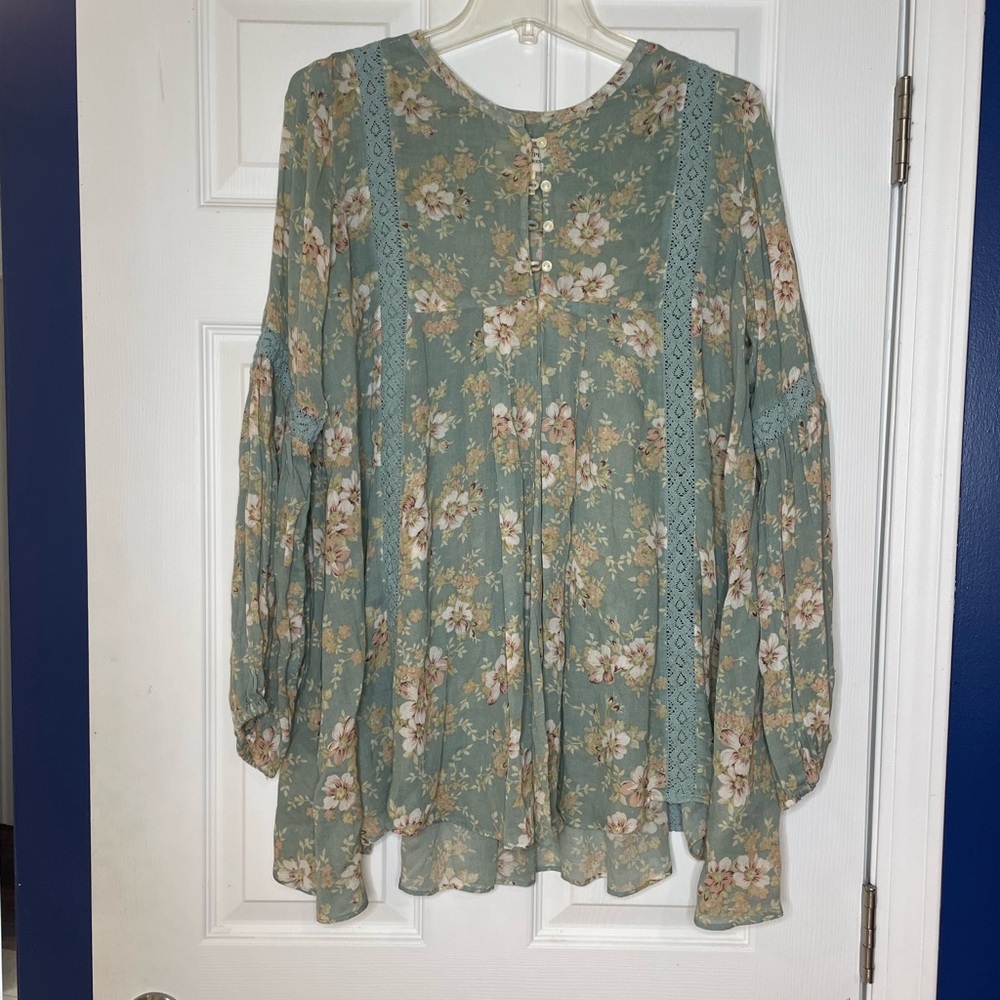 Denim & Supply Ralph Lauren lace-trim Floral Peasant/boho swing blouse - Large